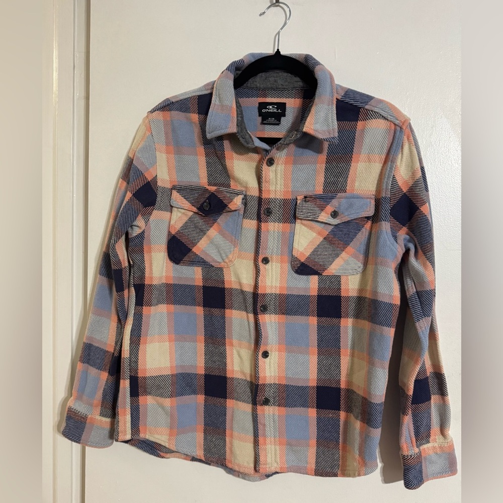 O'Neill Men's Plaid lightweight short jacket - Blue and Cream size Medium